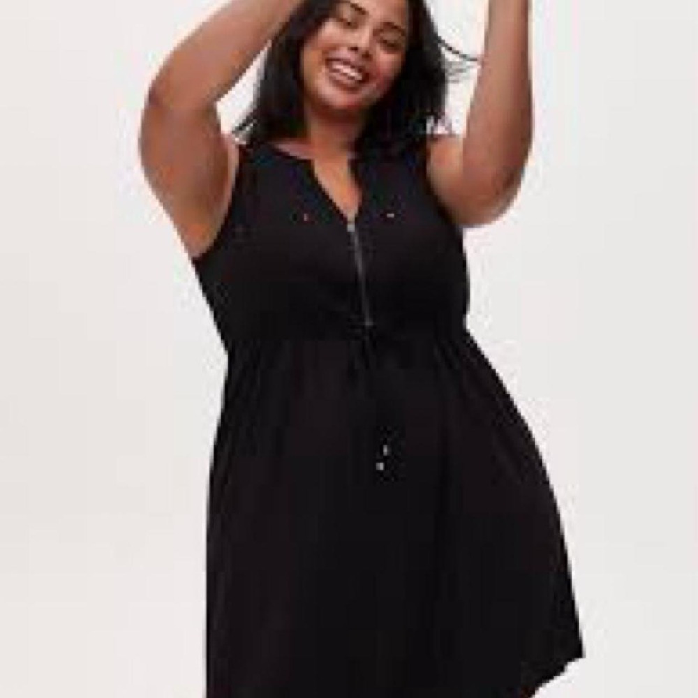 TORRID Black Mini Jersey Zip-Front Shirt Dress fit flare SIZE 4X goth witchy